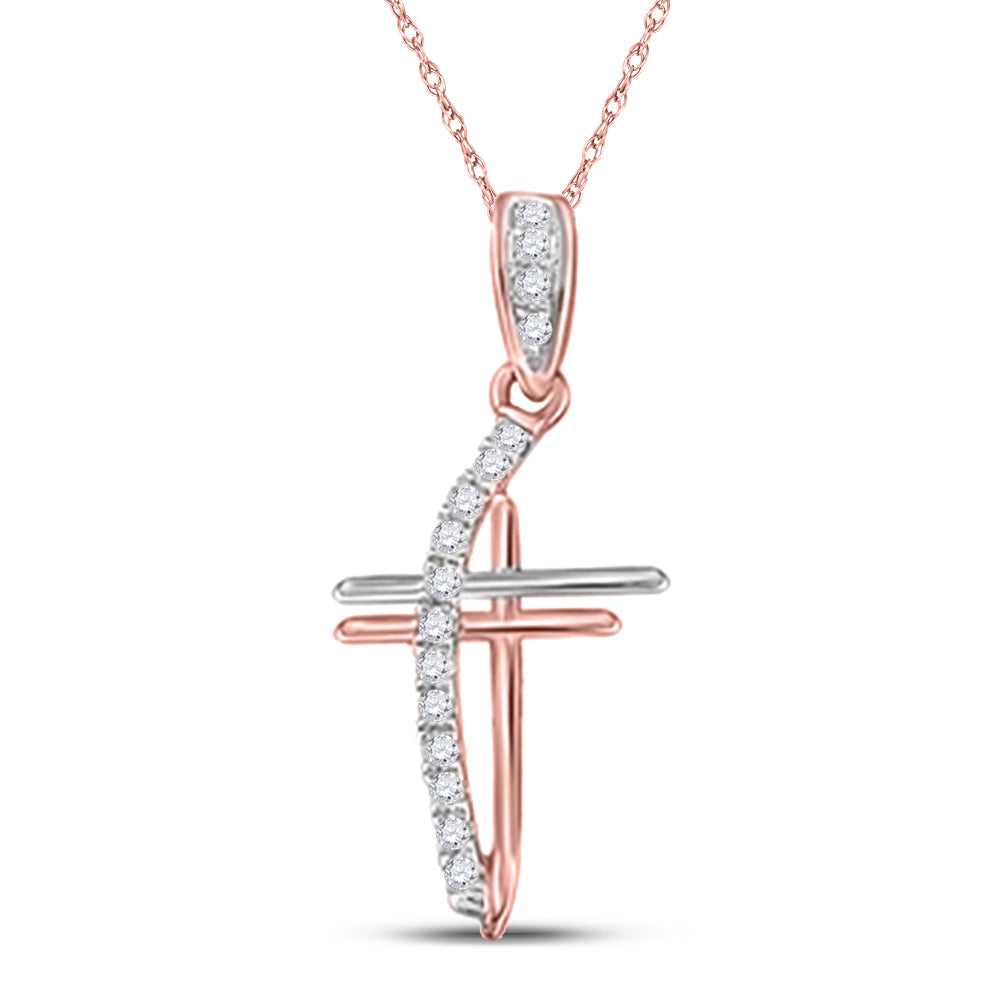 10kt Two-tone Gold Women's Diamond Triple Cross Pendant 1/10 ctw