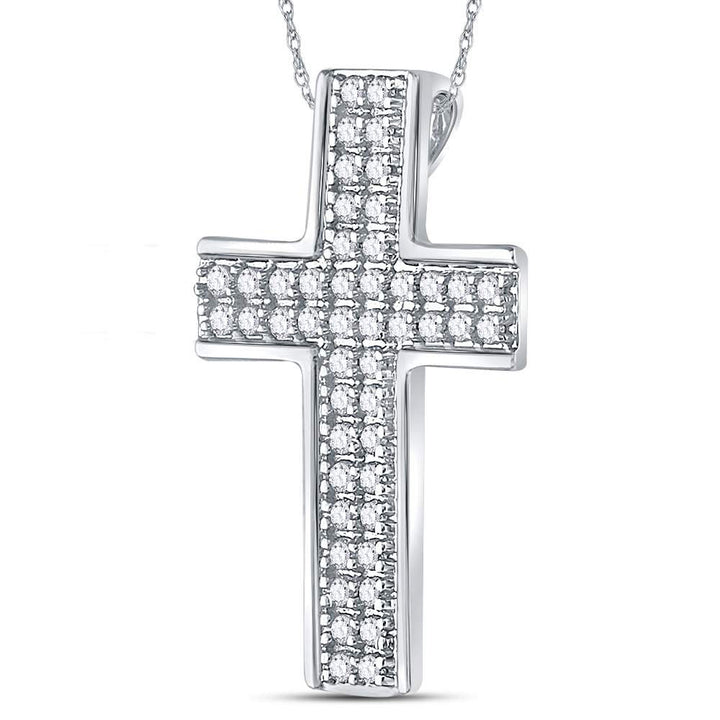 14kt White Gold Women's Round Diamond Cross Pendant 1/2 ctw