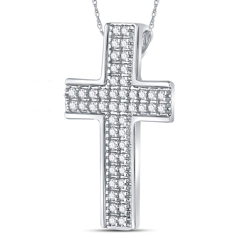 14kt White Gold Women's Round Diamond Cross Pendant 1/2 ctw - view 2