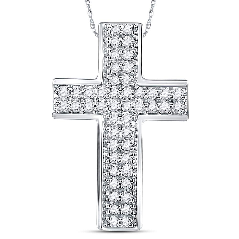 14kt White Gold Women's Round Diamond Cross Pendant 1/2 ctw - view 3