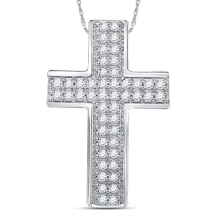 14kt White Gold Women's Round Diamond Cross Pendant 1/2 ctw - view 3