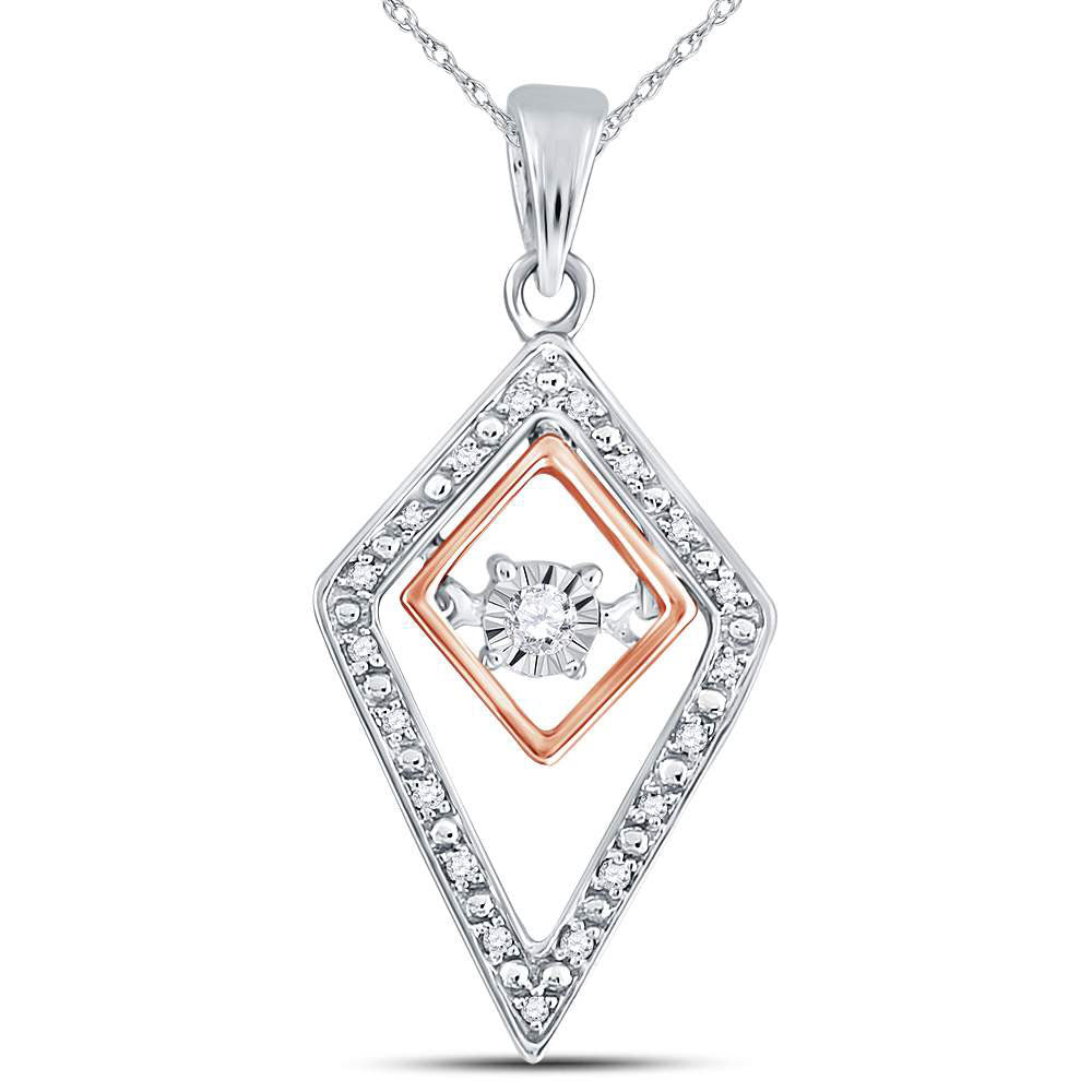 14kt Two-tone Gold Women's Diamond Geometric Moving Twinkle Fashion Pendant 1/10 ctw - view 2