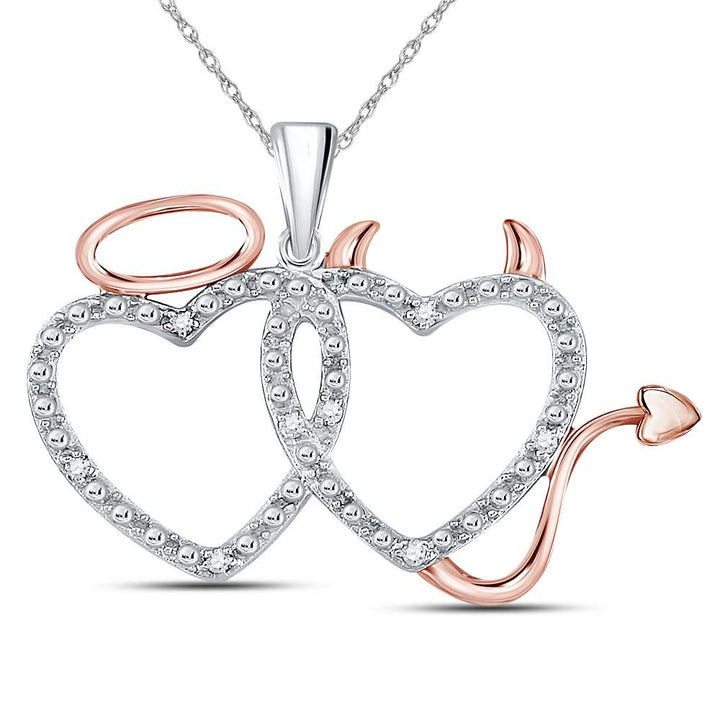 14kt Two-tone Gold Women's Diamond Angel Devil Heart Pendant 1/20 ctw