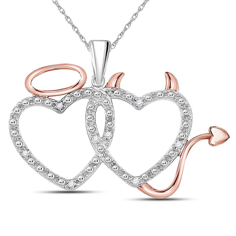 10kt Two-tone Gold Women's Diamond Angel Devil Heart Pendant 1/20 ctw