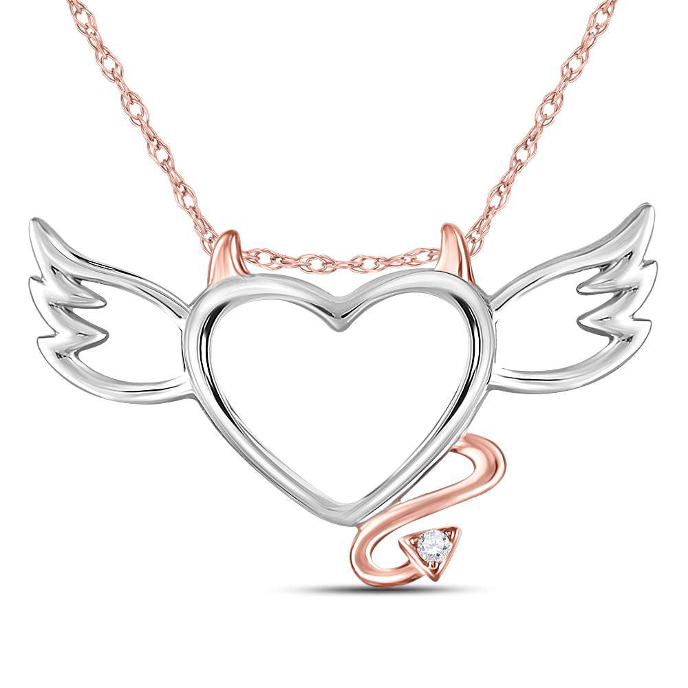 10kt Two-tone Gold Women's Diamond Devil Naughty Heart Pendant .01 ctw