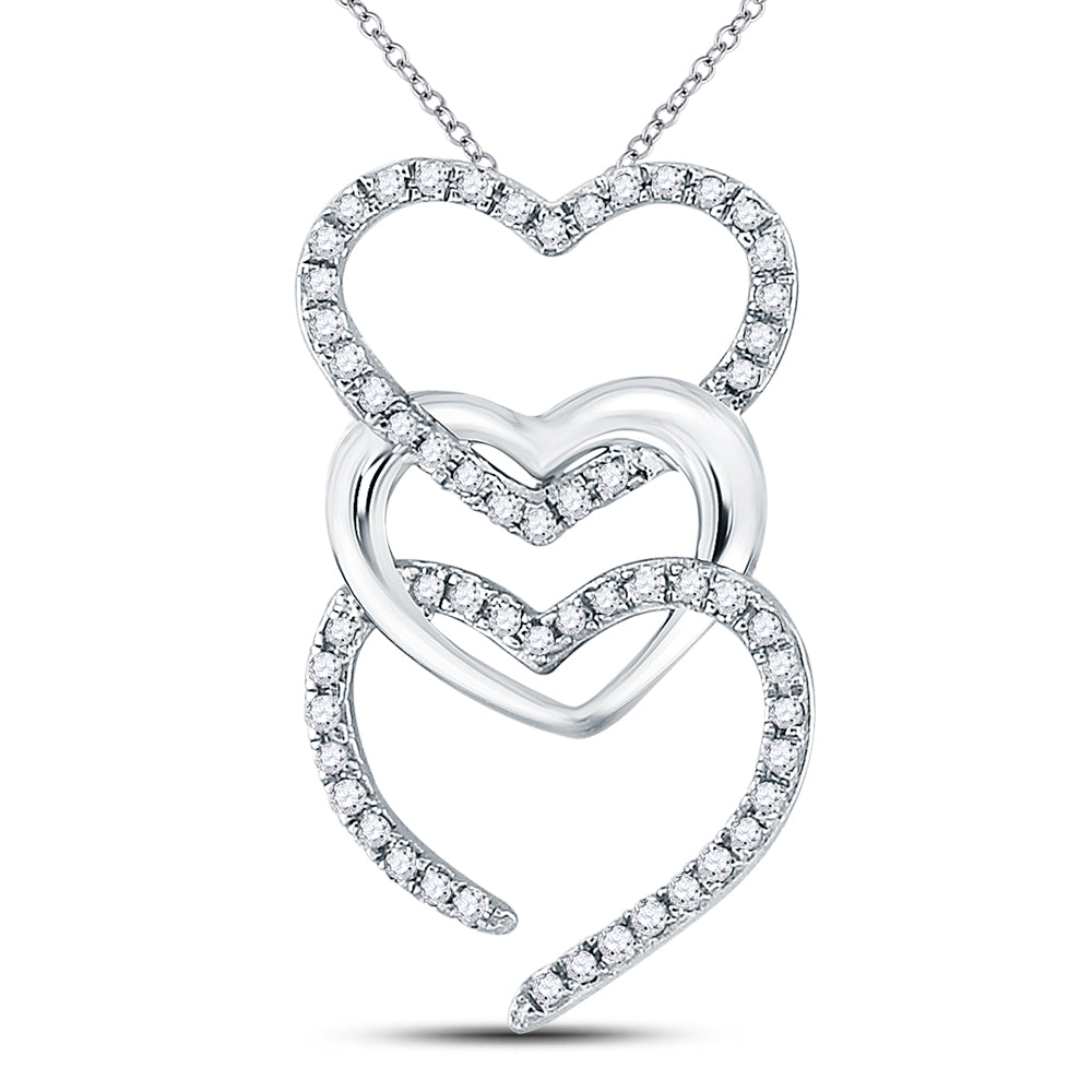 14kt Two-tone Gold Women's Diamond Triple Vertical Heart Pendant 1/6 ctw