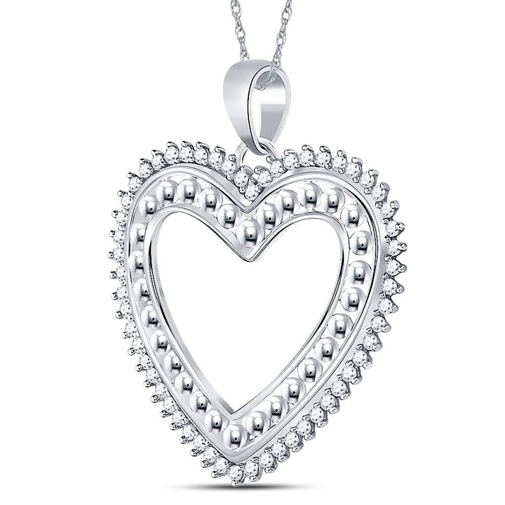 14kt White Gold Women's Diamond Beaded Heart Pendant 1/4 ctw