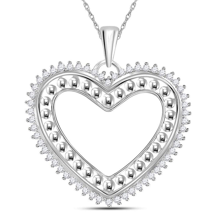 14kt White Gold Women's Diamond Beaded Heart Pendant 1/4 ctw - view 3