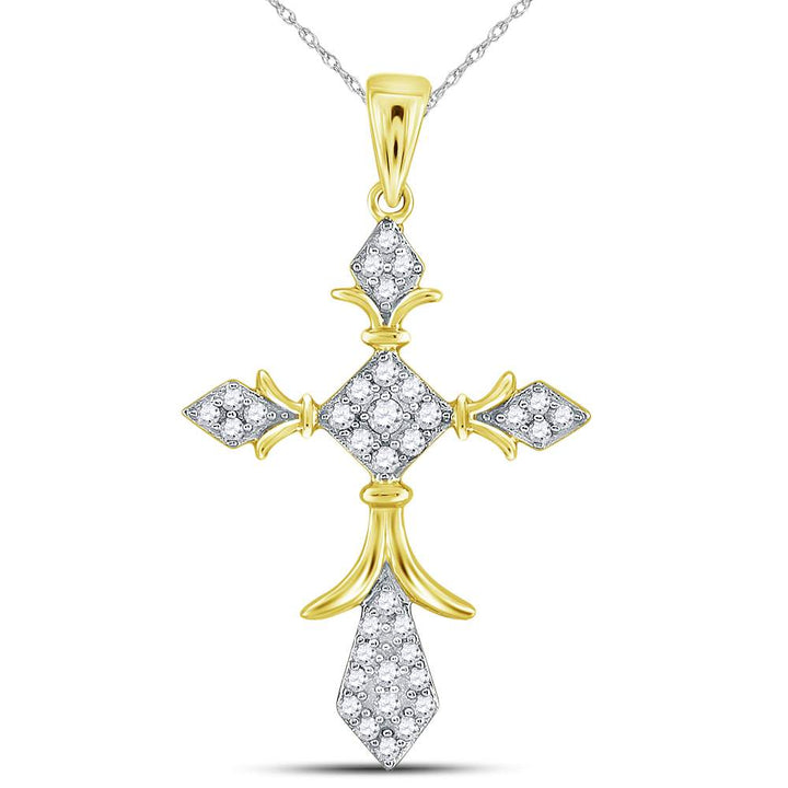 14kt Yellow Gold Women's Yellow Diamond Cross Pendant 1/4 ctw