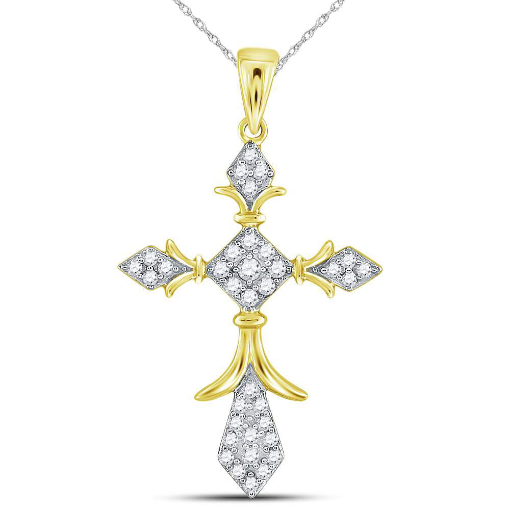 14kt Yellow Gold Women's Yellow Diamond Cross Pendant 1/4 ctw - view 2
