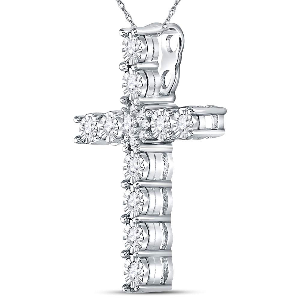 14kt White Gold Women's Diamond Religious Cross Pendant 3/8 ctw