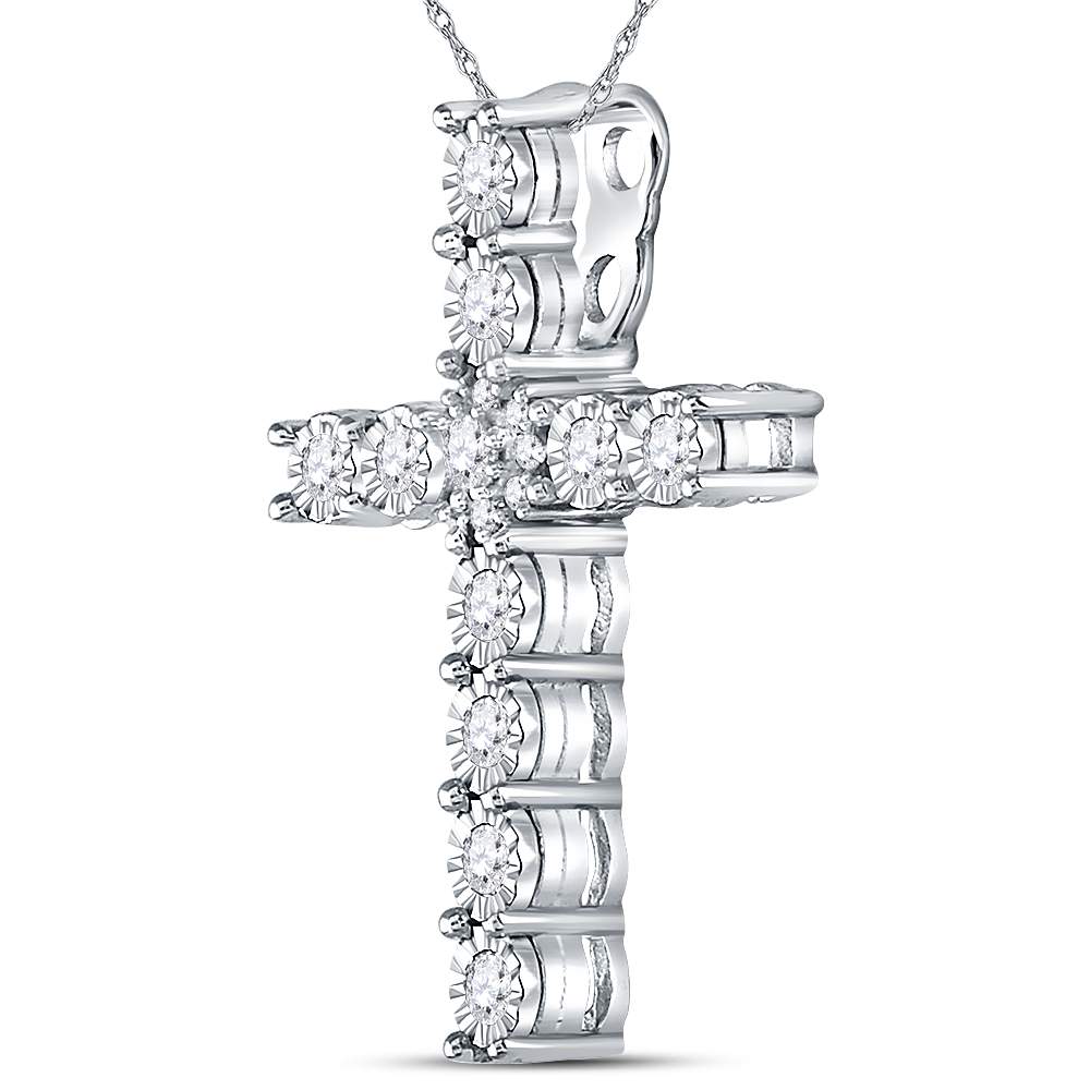 14kt White Gold Women's Diamond Religious Cross Pendant 3/8 ctw - view 2