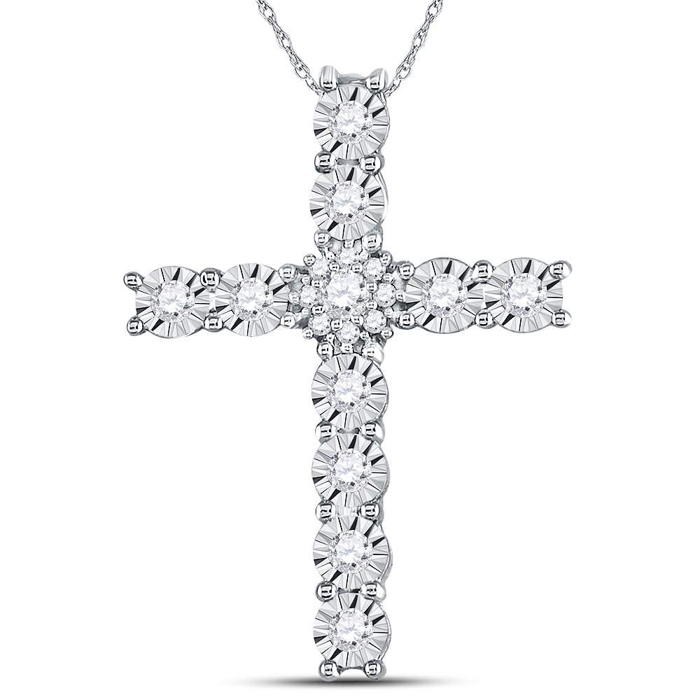 14kt White Gold Women's Diamond Religious Cross Pendant 3/8 ctw - view 3