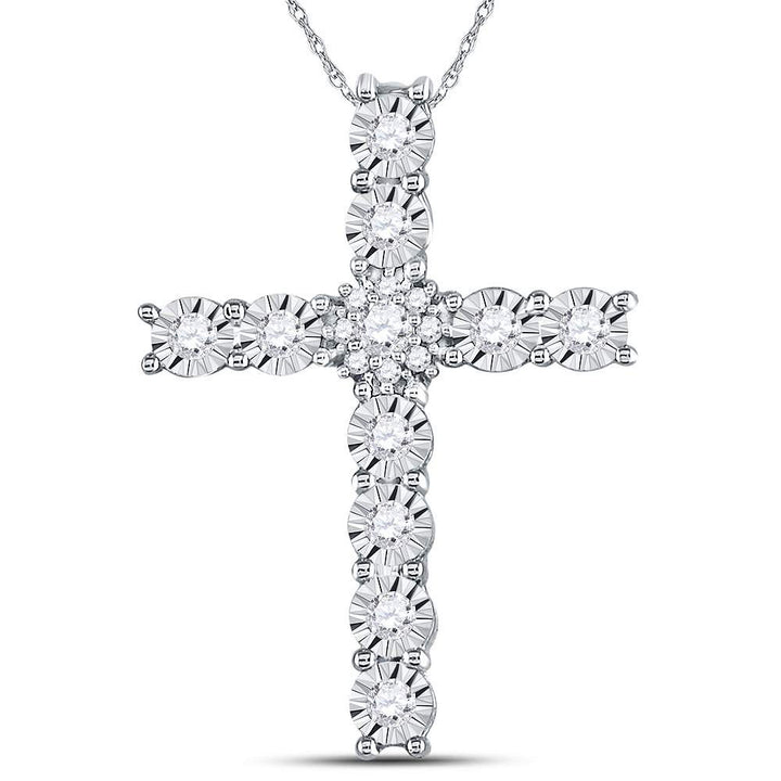 14kt White Gold Women's Diamond Religious Cross Pendant 3/8 ctw - view 3