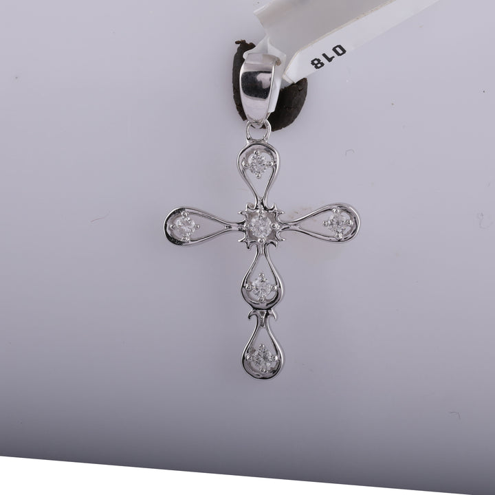 10kt White Gold Women's Diamond Scalloped Cross Faith Pendant 1/12 ctw - view 2