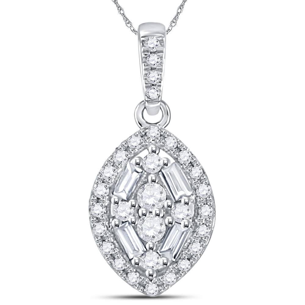 14kt White Gold Women's Diamond Cluster Marquise Pendant 1/5 ctw