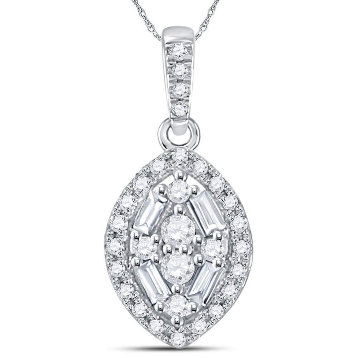 14kt White Gold Women's Diamond Cluster Marquise Pendant 1/5 ctw