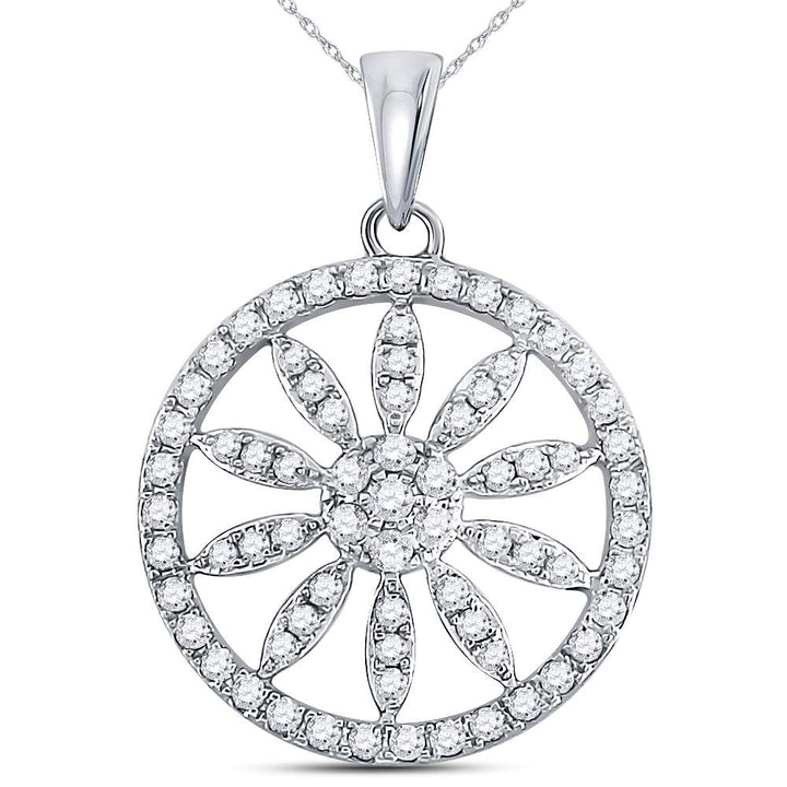 14kt White Gold Women's Diamond Starburst Flower Circle Pendant 5/8 ctw