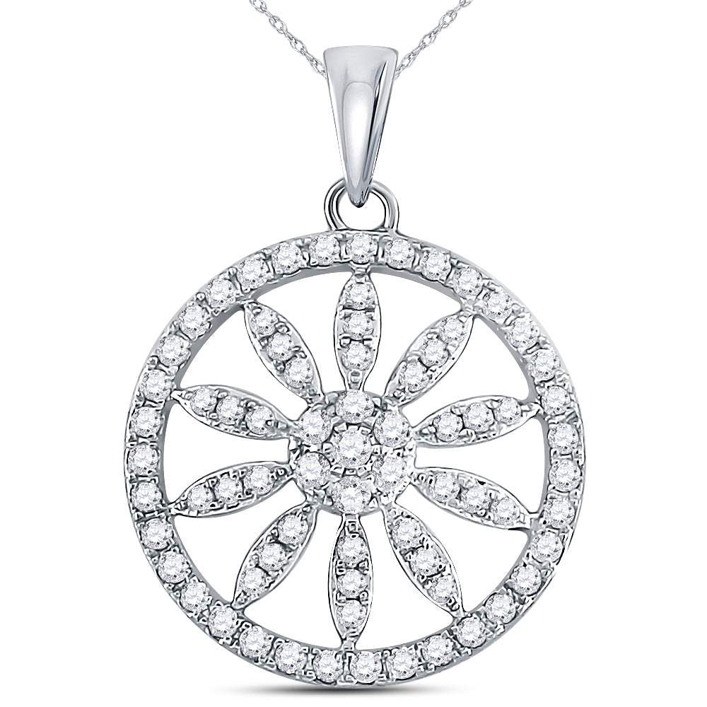 14kt White Gold Women's Diamond Starburst Flower Circle Pendant 5/8 ctw - view 2
