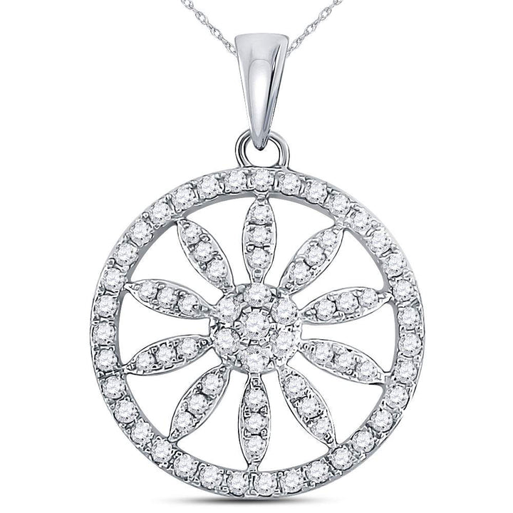 14kt White Gold Women's Diamond Starburst Flower Circle Pendant 5/8 ctw - view 2