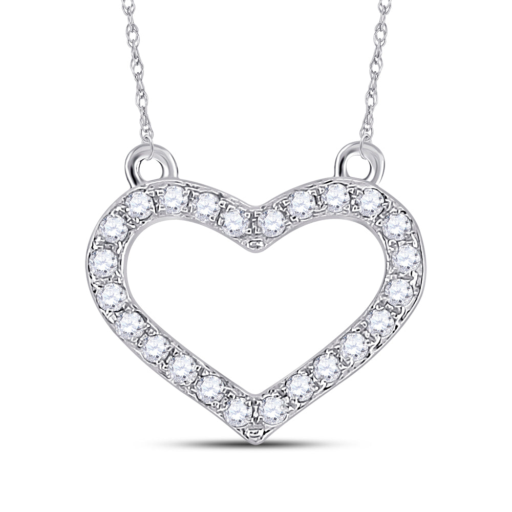 Sterling Silver Women's Diamond Heart Pendant Necklace 1/6 ctw