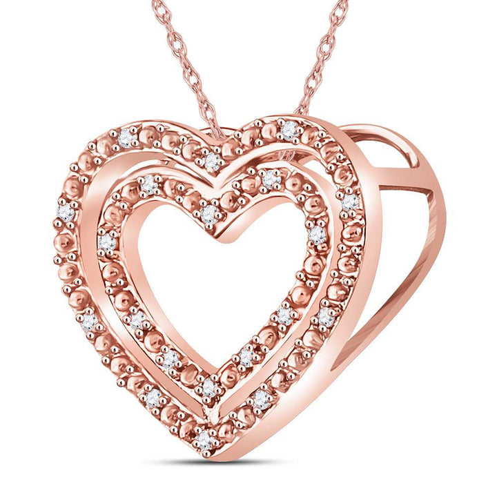 14kt Rose Gold Women's Diamond Double Heart Pendant 1/12 ctw - view 2