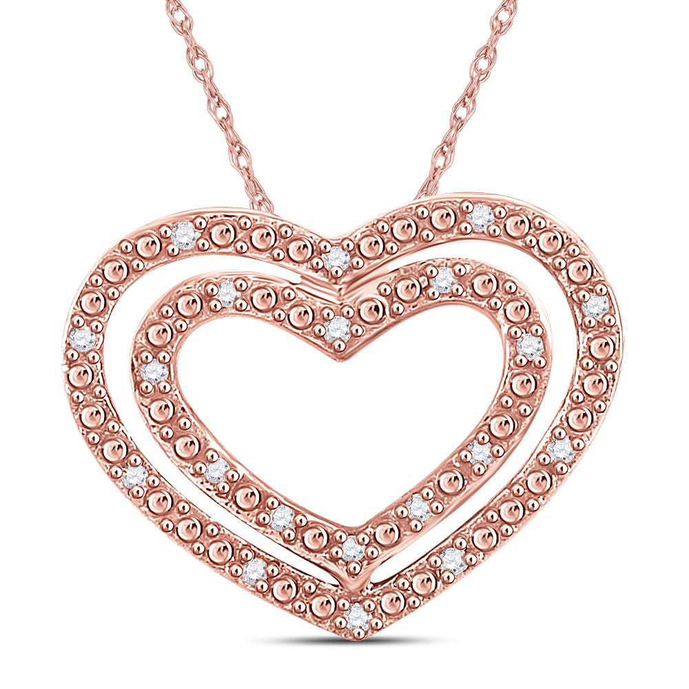 14kt Rose Gold Women's Diamond Double Heart Pendant 1/12 ctw - view 3