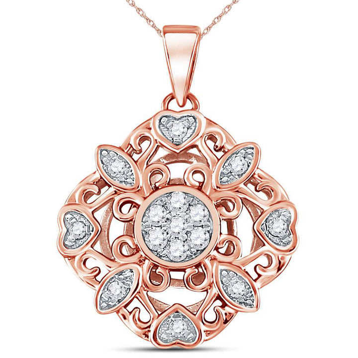 14kt Rose Gold Women's Diamond Diagonal Square Heart Cluster Pendant 1/4 ctw - view 2