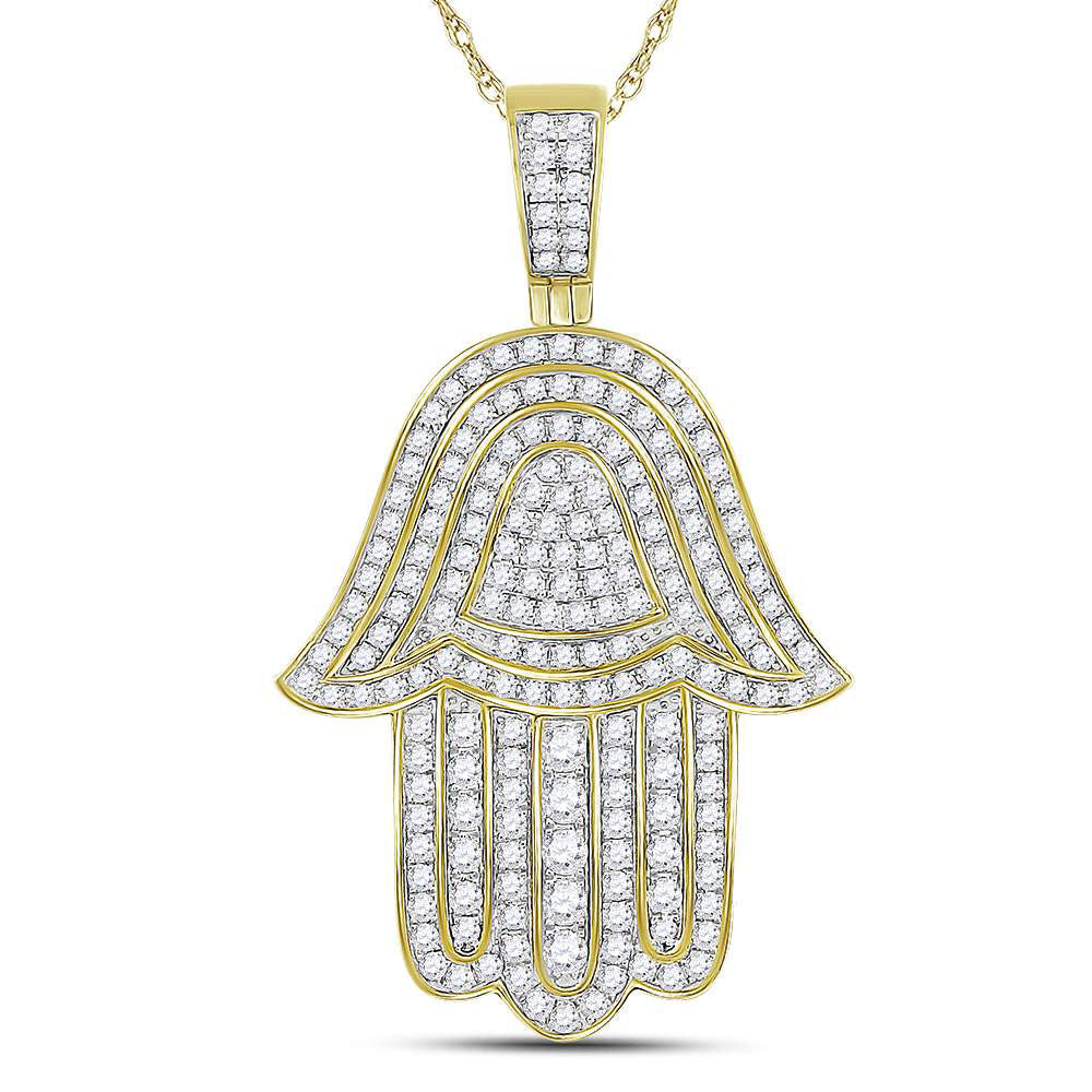 10kt Yellow Gold Men's Diamond Hamsa Hand Charm Pendant 1-3/4 ctw - view 2