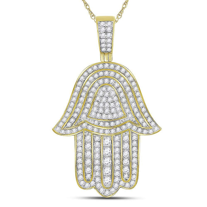 10kt Yellow Gold Men's Diamond Hamsa Hand Charm Pendant 1-3/4 ctw - view 2