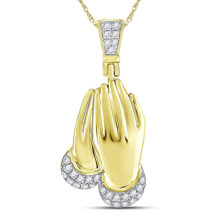 10kt Yellow Gold Men's Diamond Praying Hands Charm Pendant 1/6 ctw