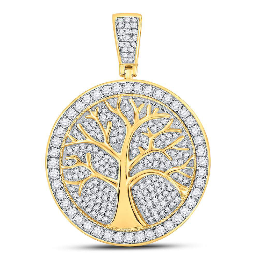 10kt Yellow Gold Men's Diamond Tree of Life Medallion Charm Pendant 1-1/4 ctw