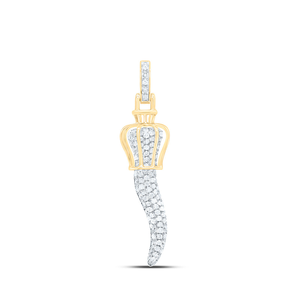 10kt Yellow Gold Men's Diamond Italian Horn Charm Pendant 1/2 ctw