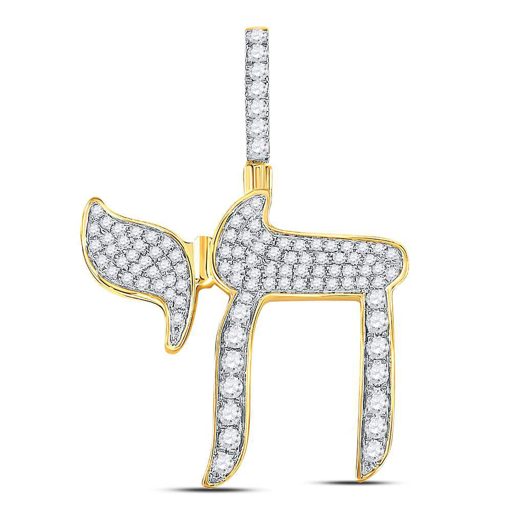 10kt Yellow Gold Men's Diamond Jewish Hebrew Chai Charm Pendant 3/4 ctw