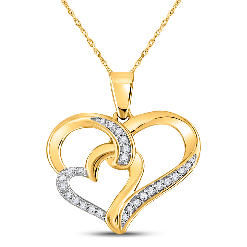 10kt Yellow Gold Women's Diamond Double Heart Pendant 1/10 ctw