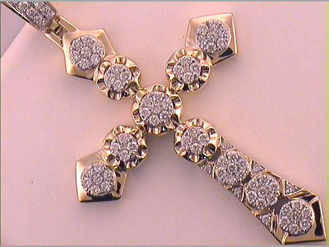14kt Yellow Gold Men's Diamond Cross Charm 1-3/4 ctw