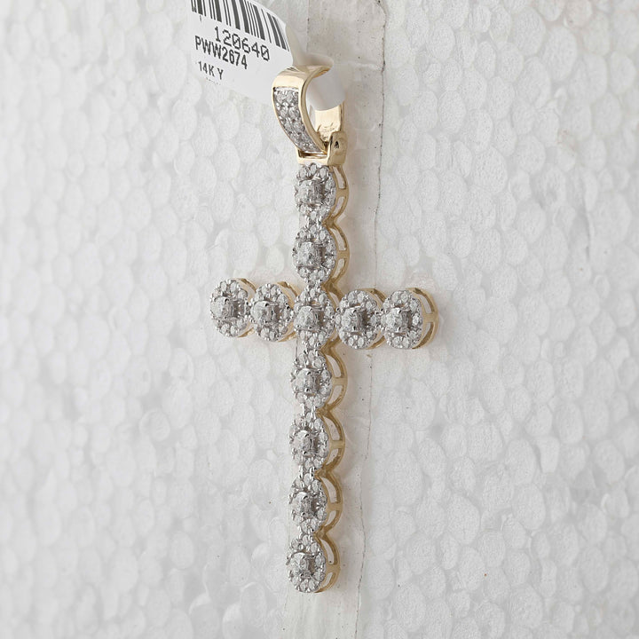 14kt Yellow Gold Men's Diamond Cross Charm 2 ctw
