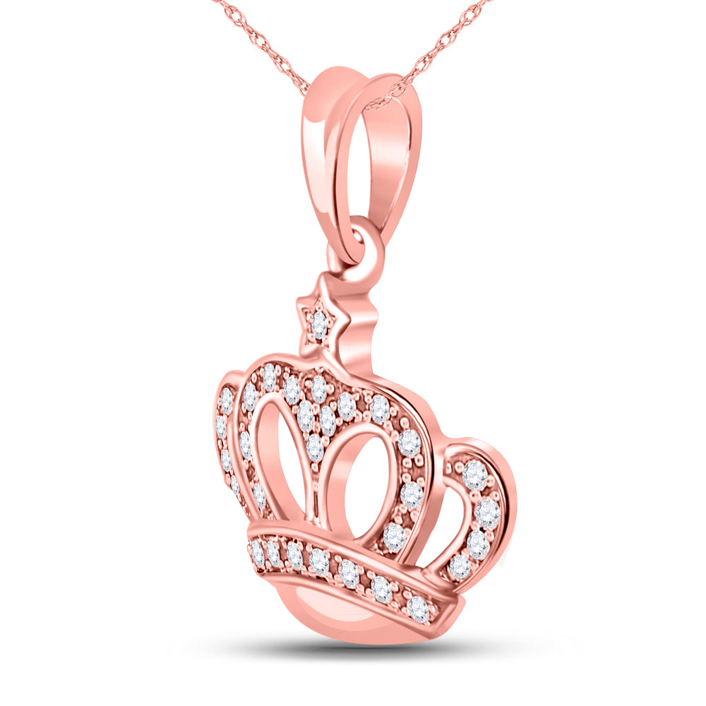 10kt Rose Gold Women's Diamond Crown Fashion Pendant 1/8 ctw