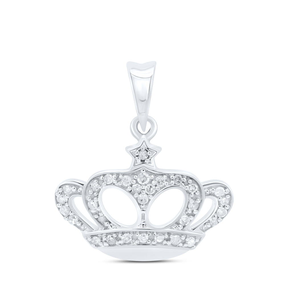 10kt White Gold Women's Diamond Crown Pendant 1/8 ctw