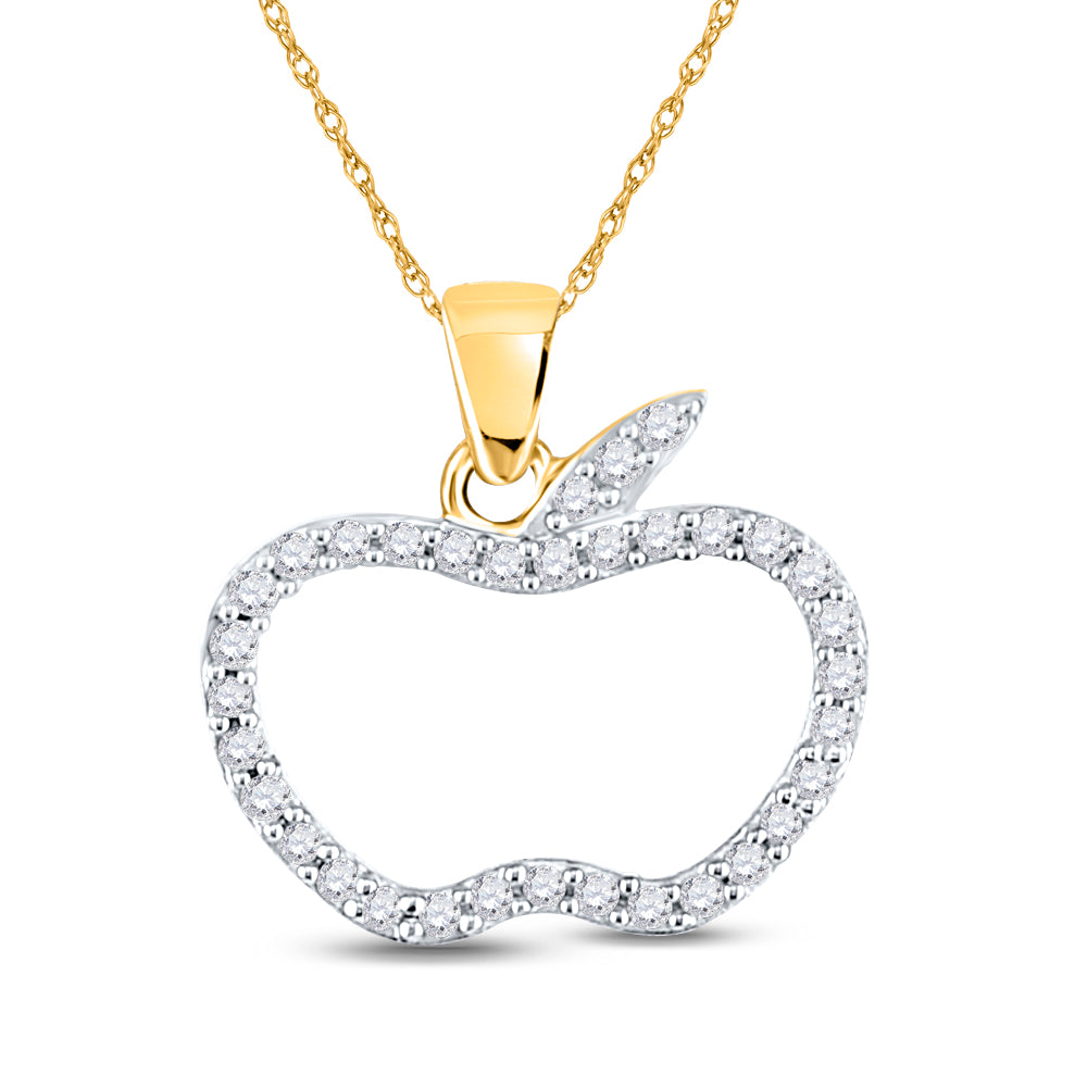 10kt Yellow Gold Women's Diamond Apple Outline Pendant 1/5 ctw