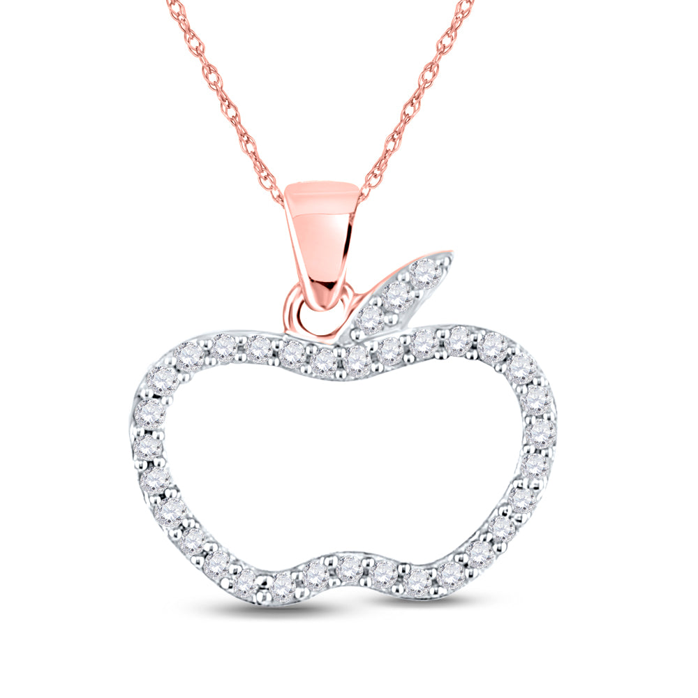 10kt Rose Gold Womens Round Diamond Apple Outline Fashion Pendant 1/5 Cttw