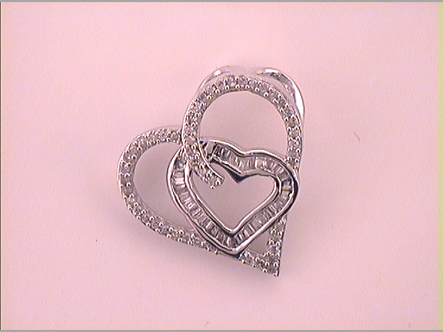 10kt White Gold Women's Baguette Diamond Heart Pendant 1/3 ctw