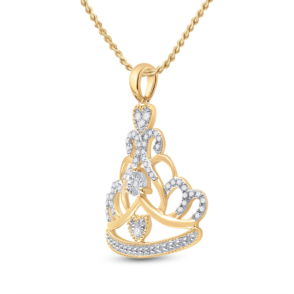 10kt Yellow Gold Women's Diamond Crown Tiara Fashion Pendant 1/6 ctw