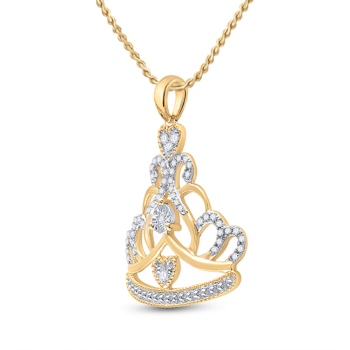 10kt Yellow Gold Women's Diamond Crown Tiara Fashion Pendant 1/6 ctw