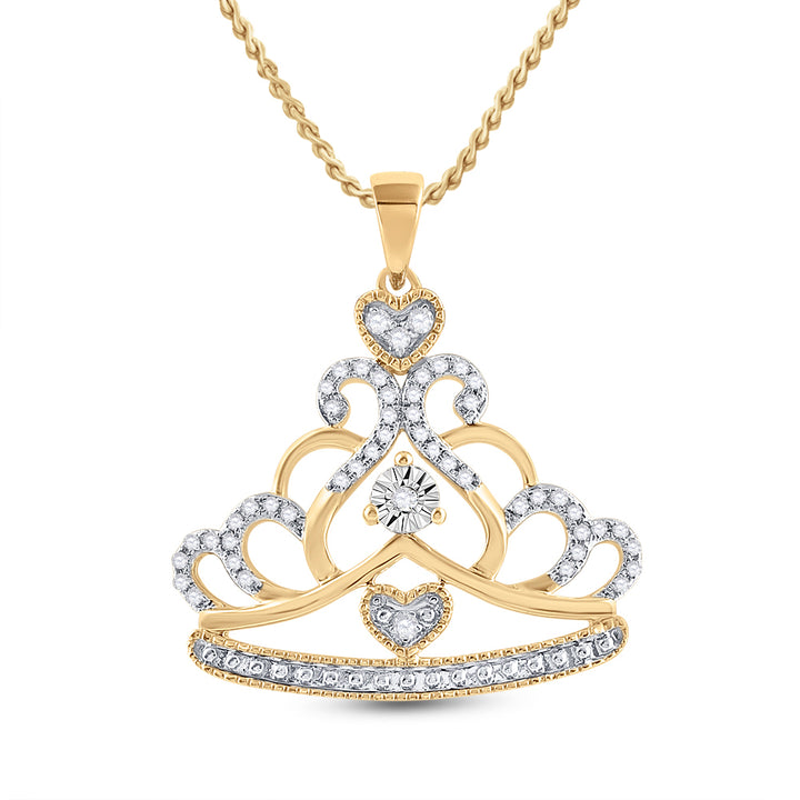 10kt Yellow Gold Women's Diamond Crown Tiara Fashion Pendant 1/6 ctw - view 2