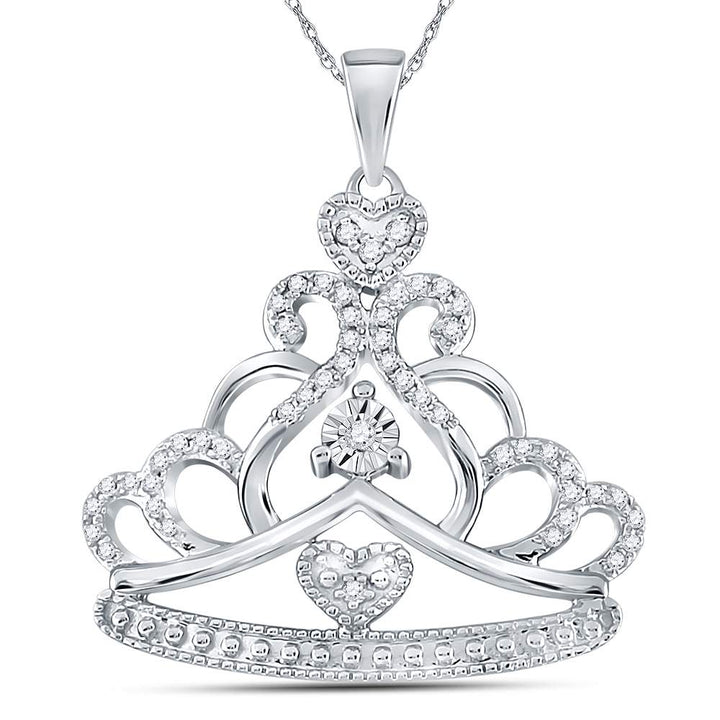 14kt White Gold Women's Diamond Crown Tiara Fashion Pendant 1/6 ctw