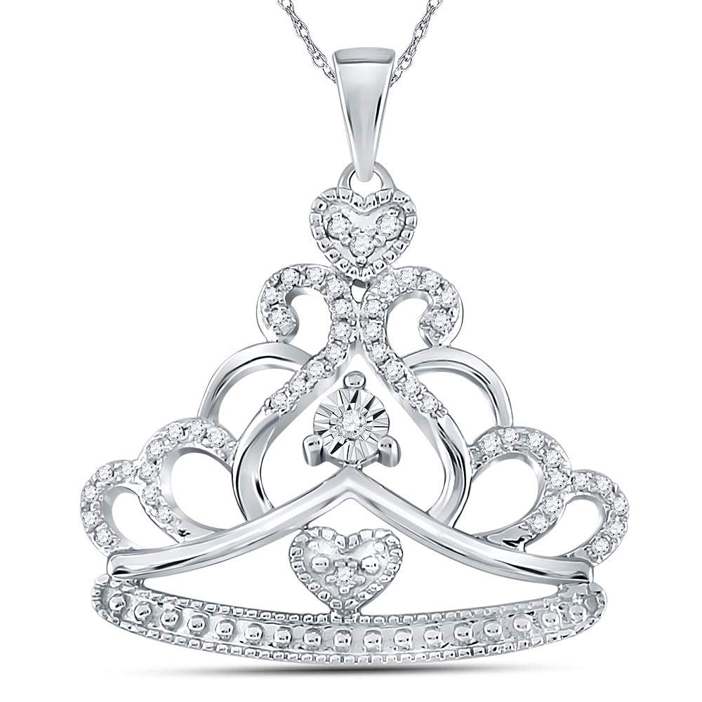 14kt White Gold Women's Diamond Crown Tiara Fashion Pendant 1/6 ctw - view 2