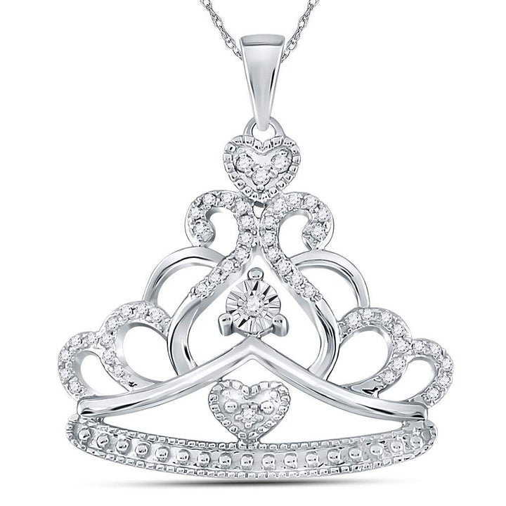 14kt White Gold Women's Diamond Crown Tiara Fashion Pendant 1/6 ctw - view 2