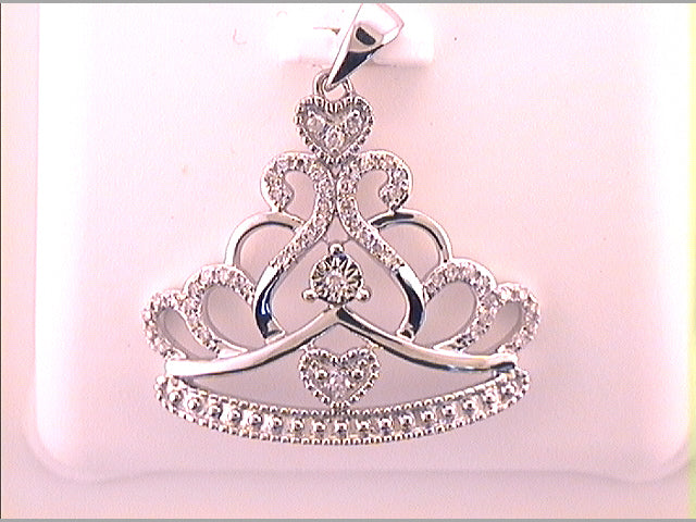 10kt White Gold Women's Diamond Crown Tiara Fashion Pendant 1/6 ctw
