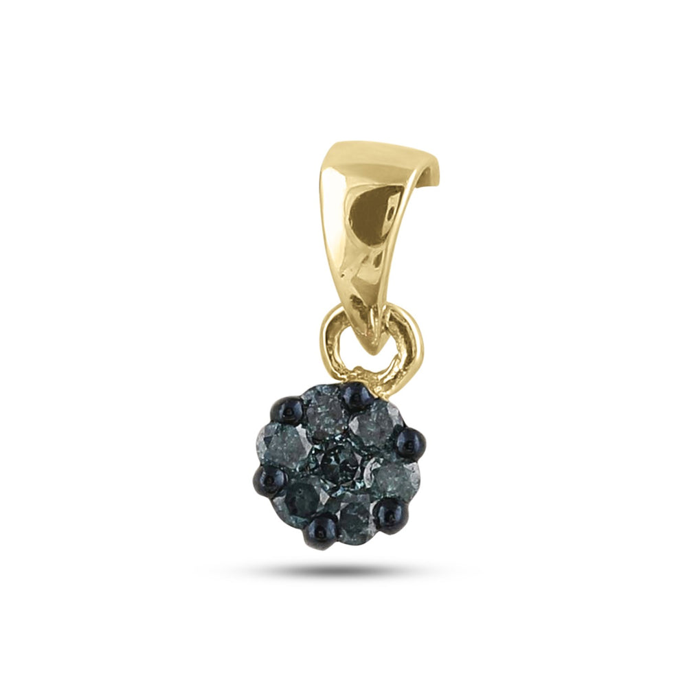 10kt Yellow Gold Women's Blue Color Enhanced Diamond Hexagon Cluster Cluster Pendant 1/10 ctw - view 2